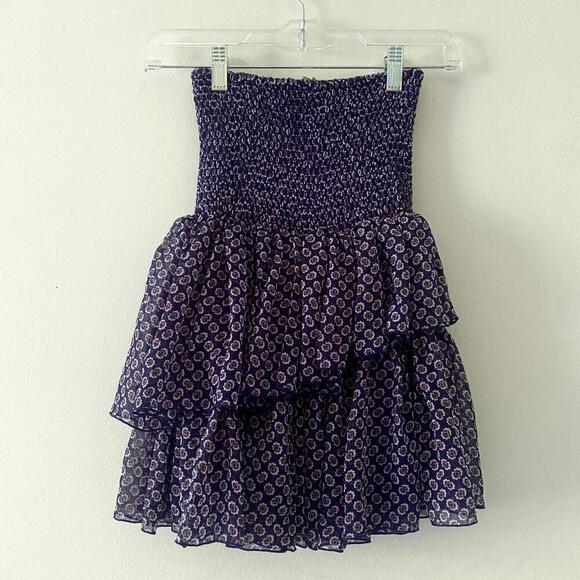 MAJE purple pattern shirred ruffle mini skirt - Picture 1 of 5